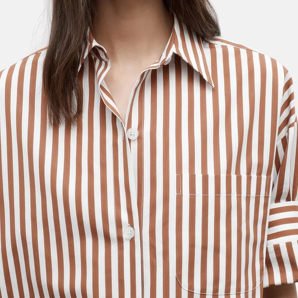 TWP NEXT EX SHIRT IN IVORY/COGNAC brown button down crop cotton - Picture 3 of 8